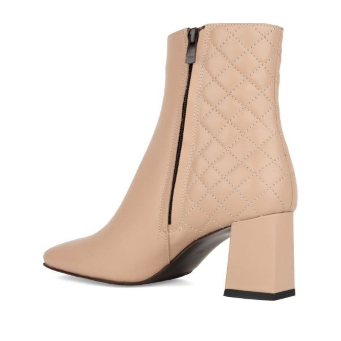 Sergio Moretti Beige Quilted Pointed Toe Block Heel Leather Boots
