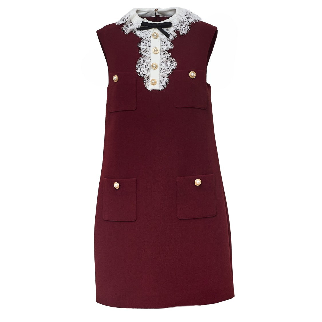 Self-Portrait Burgundy Crepe Mini Dress With Lace Ruffled Collar
