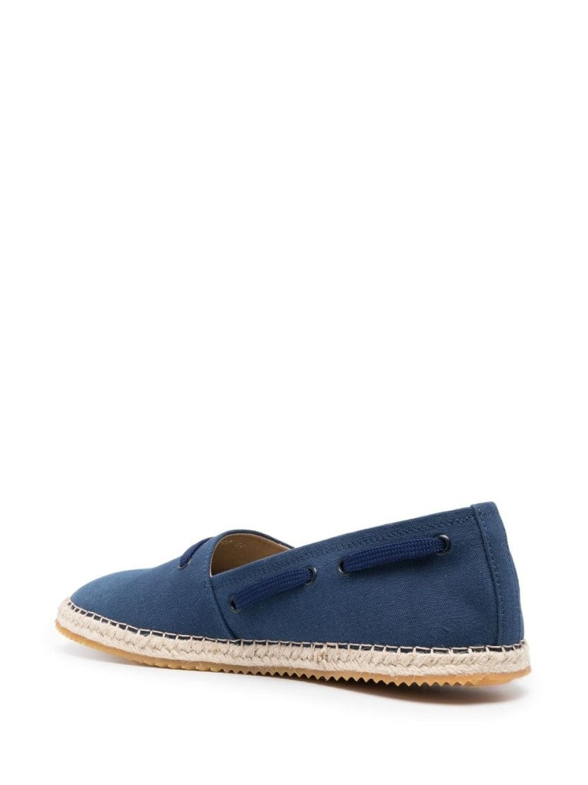 Roberto Cavalli Blue Textile Loafers With Woven Jute Sole
