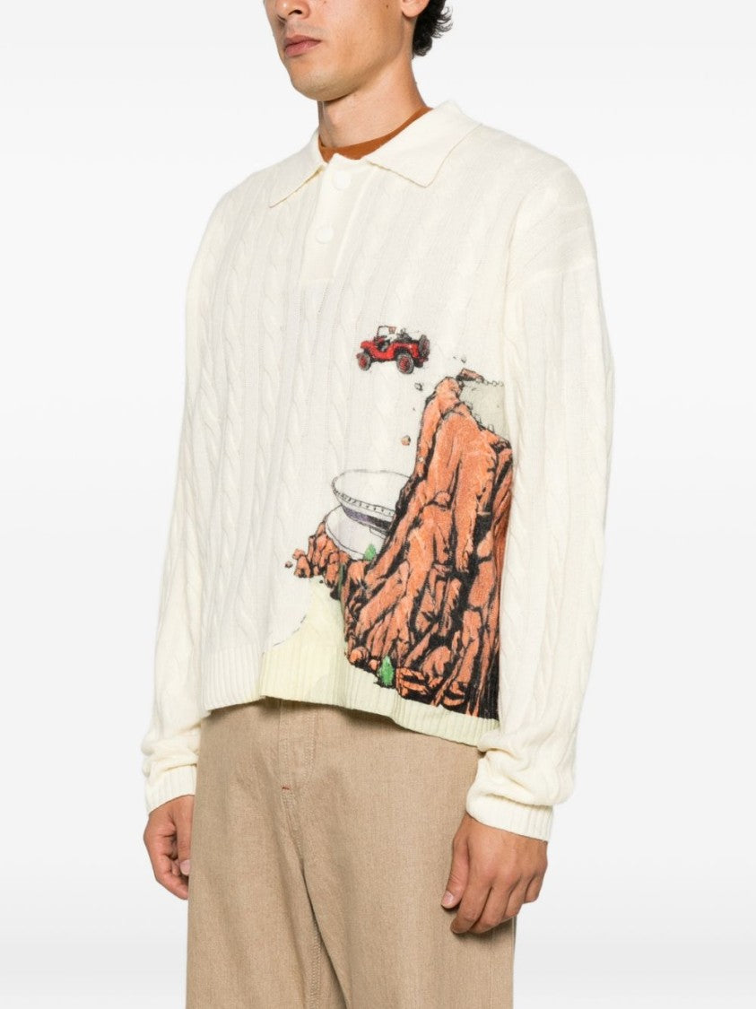 House Of Errors Graphic Car Cable Knit Wool Sweater