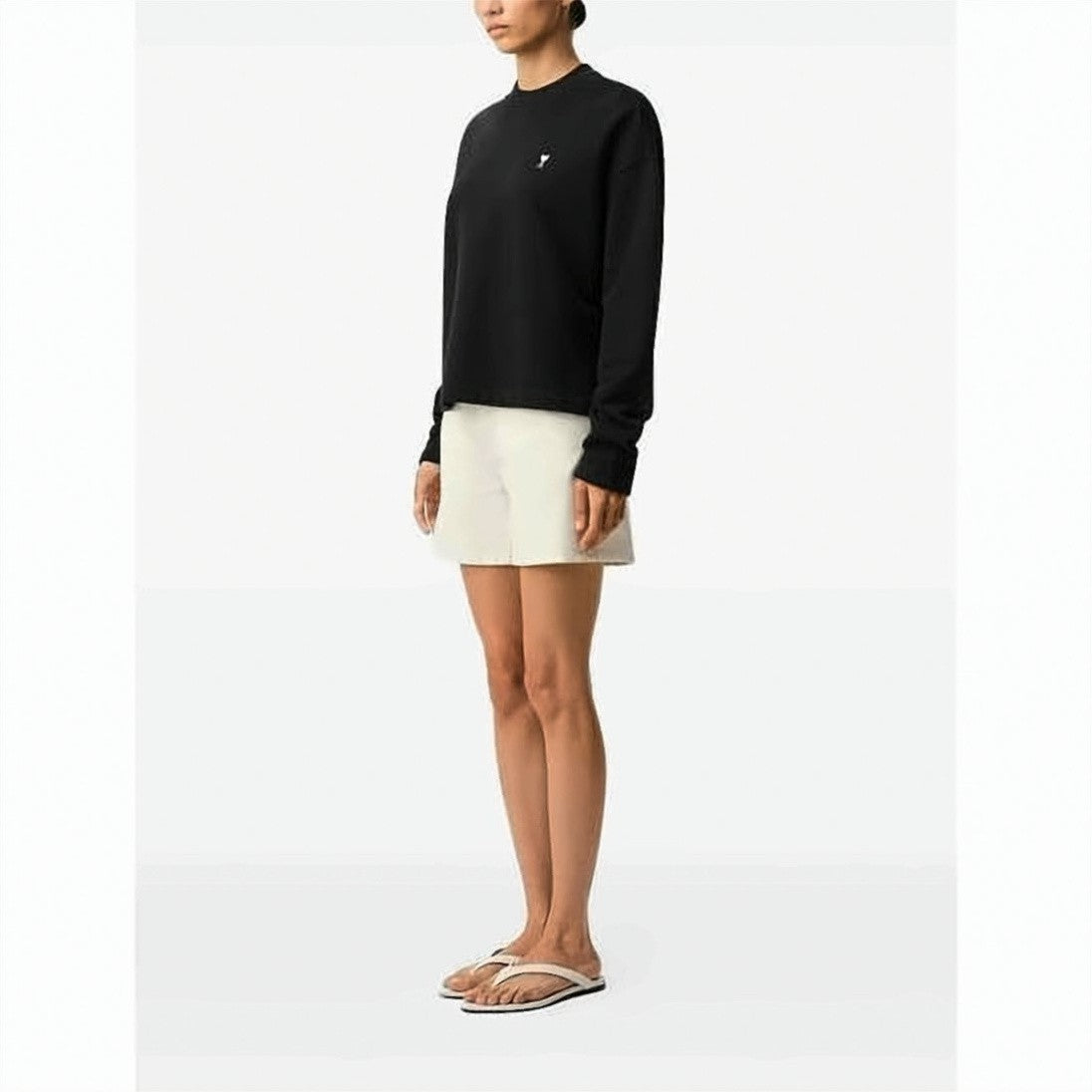 Ami Paris Long-Sleeve Cotton Top With Subtle Embroidery