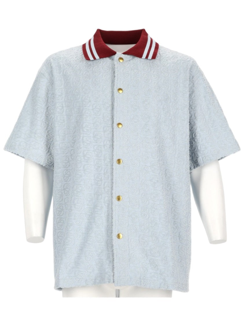 Drôle De Monsieur Monogram Short-Sleeve Ribbed Collar Cotton Shirt