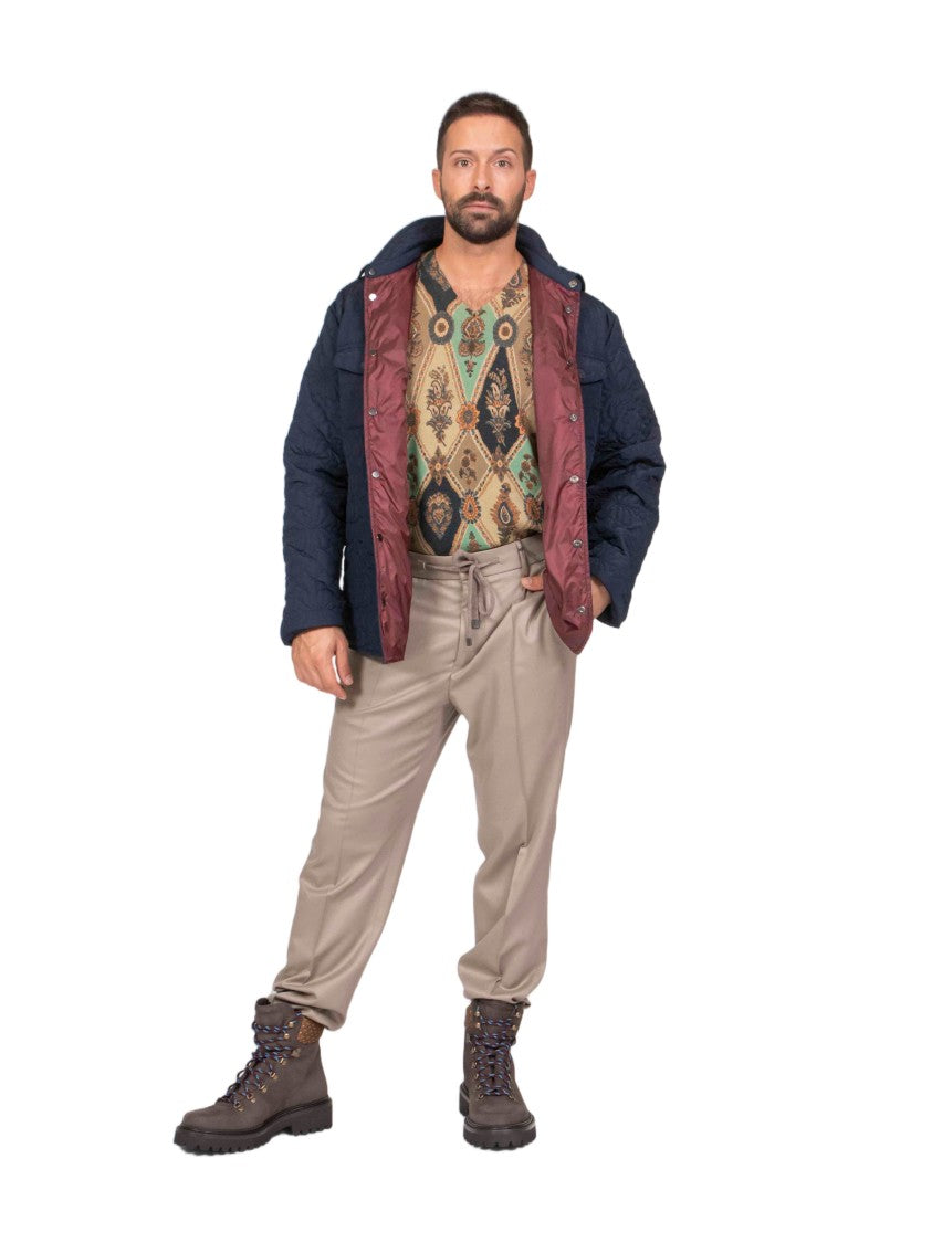 Etro Quilted Maroon Lining Classic-Collar Overshirt