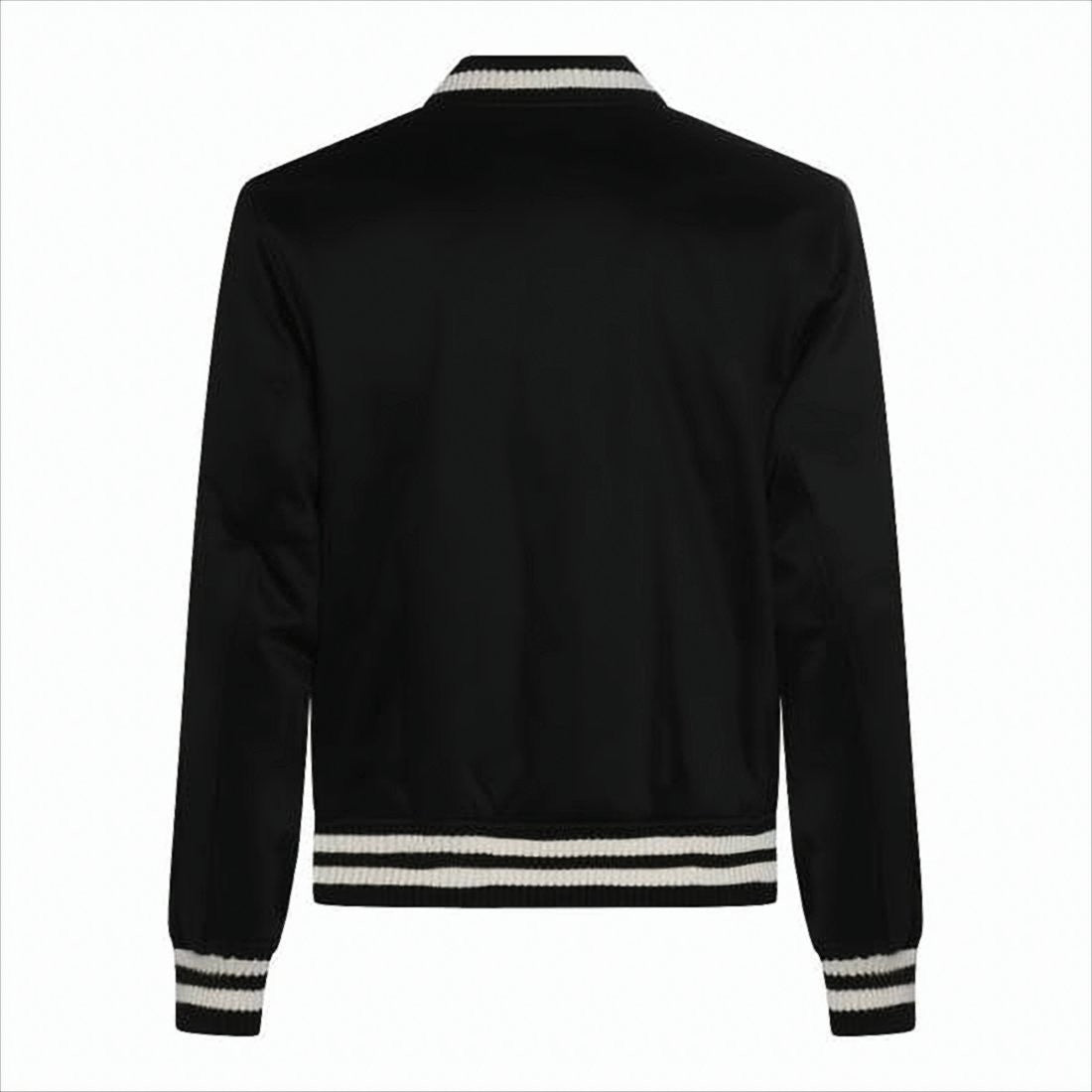 Maison Kitsuné Black Striped Ribbed Collar Bomber Jacket