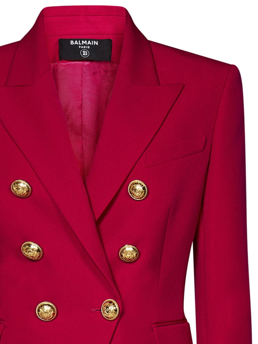Balmain Classic Red Virgin Wool Double-Breasted Blazer