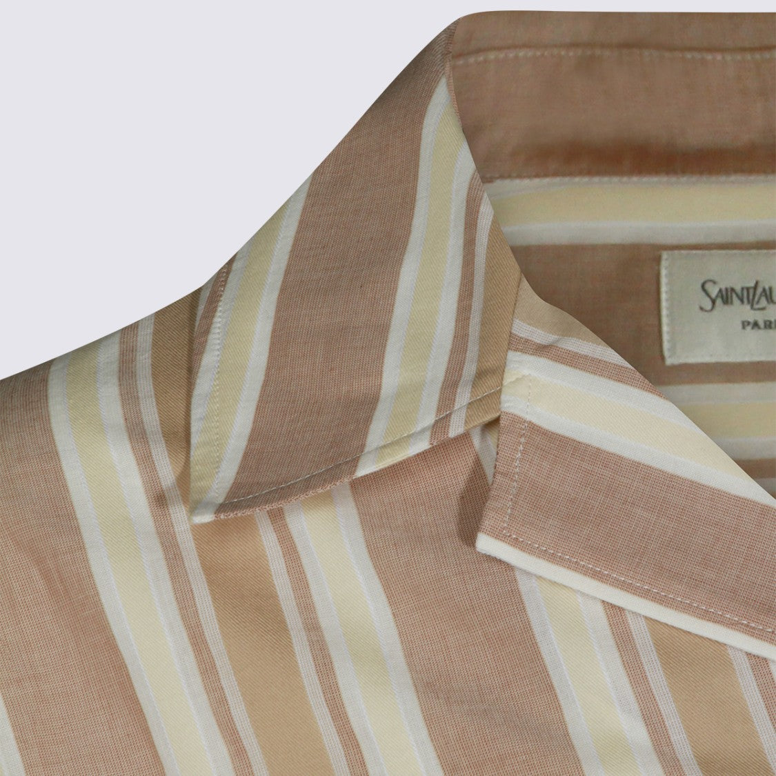 Saint Laurent Vertical Striped Short-Sleeve Shirt With Classic Collar