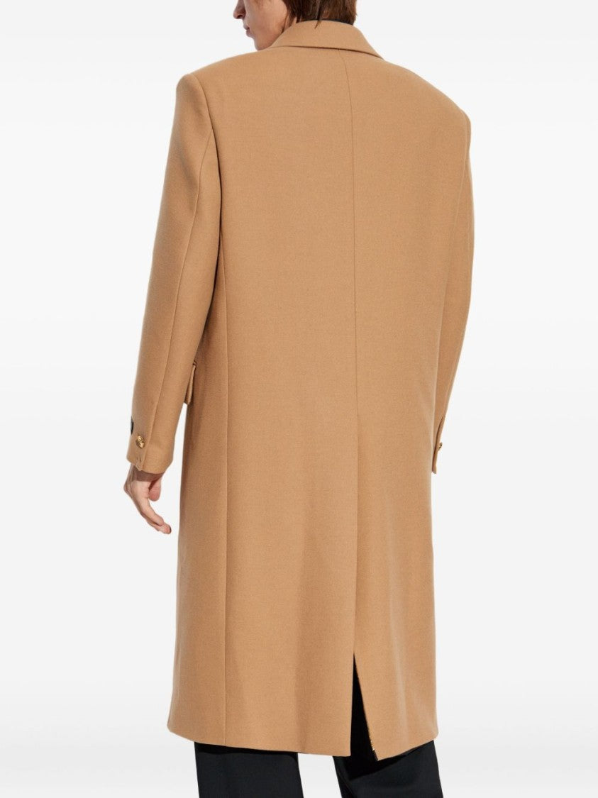 Versace Double-Breasted Beige Wool Blend Coat