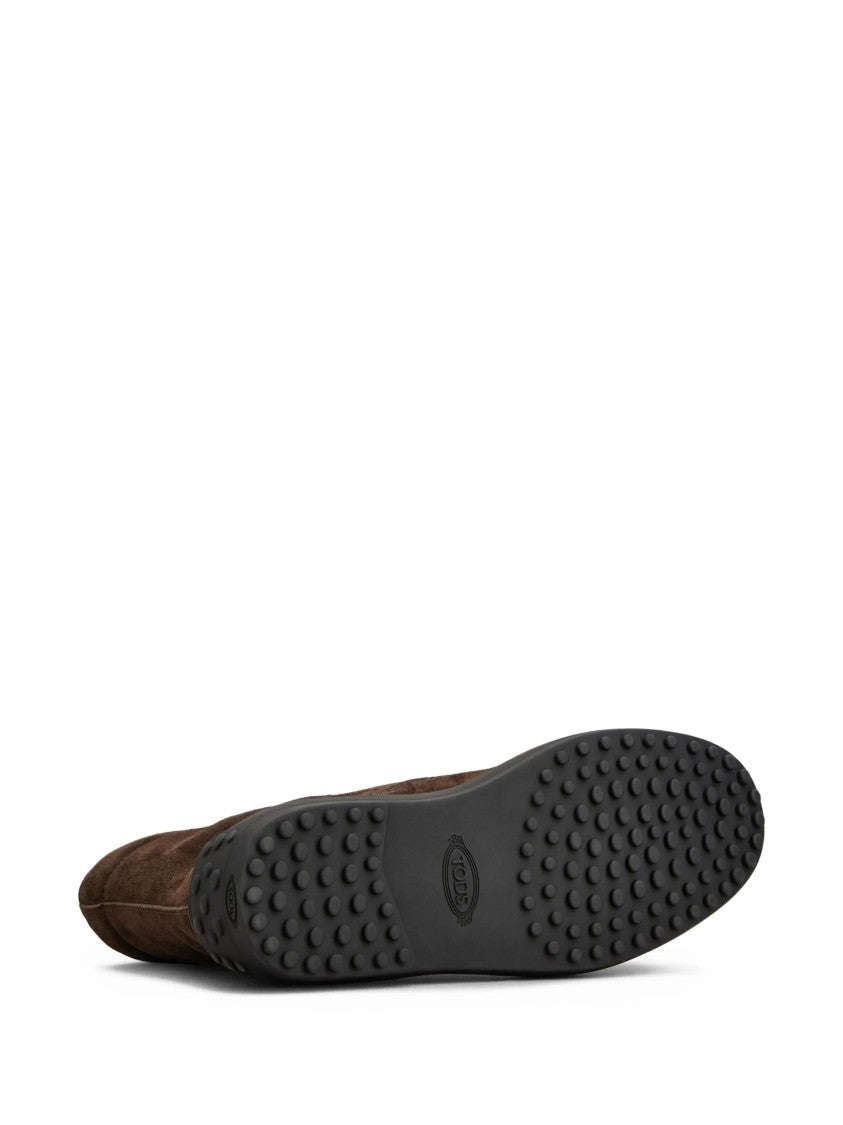 Tod's Ankle-High Brown Suede Lace-Up Boots With Rubber Sole