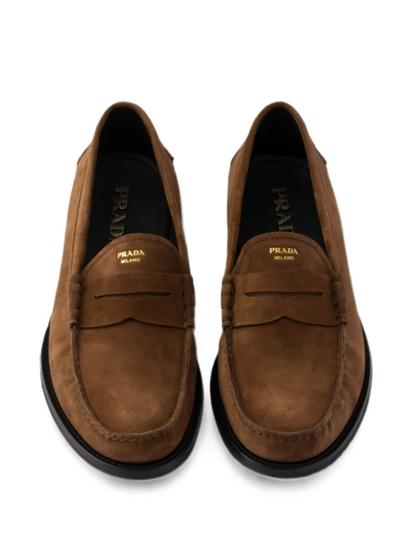 Prada Classic Embossed Logo Leather Loafers