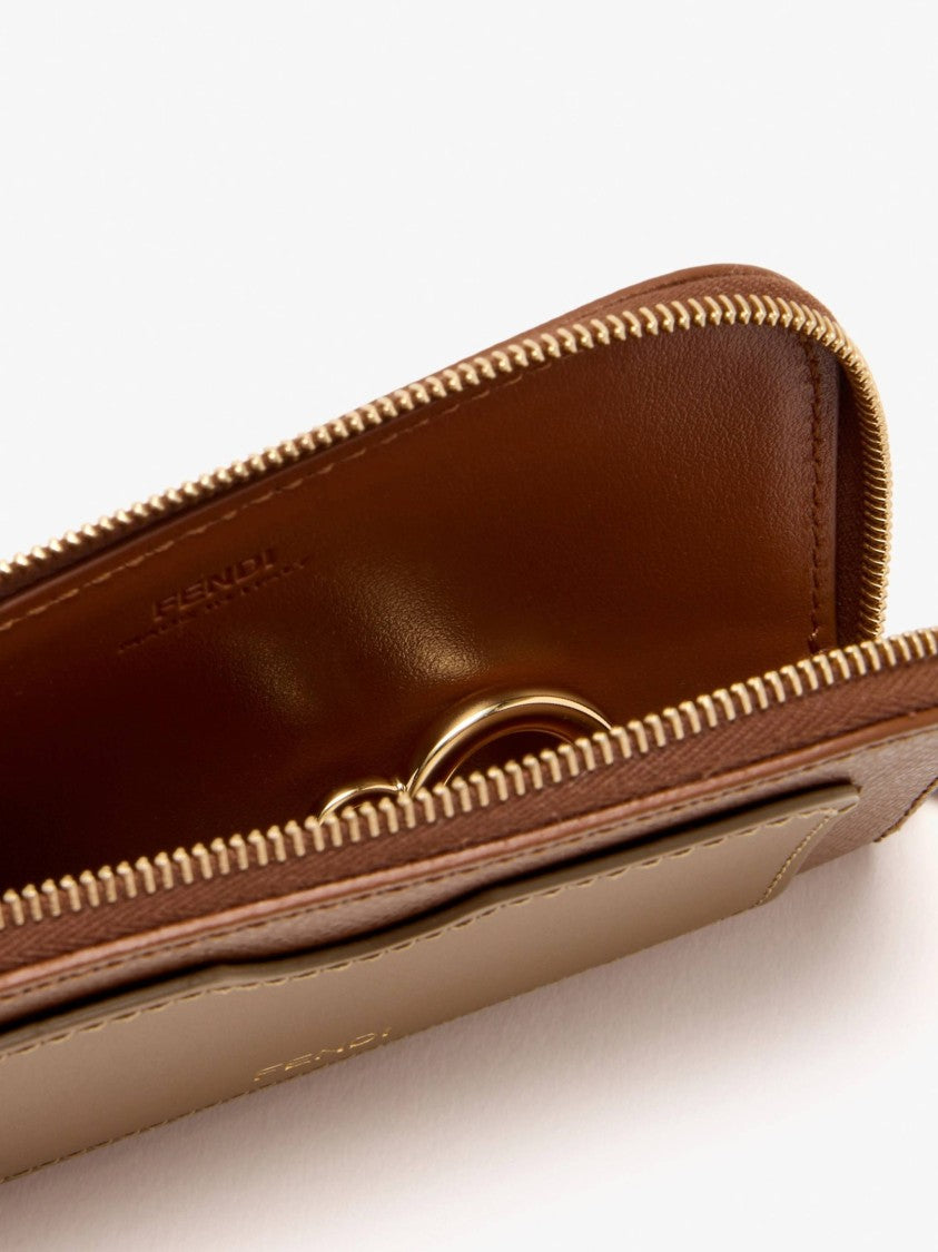 Fendi Rectangular Brown Card Case Pouch With Keyring Attachment