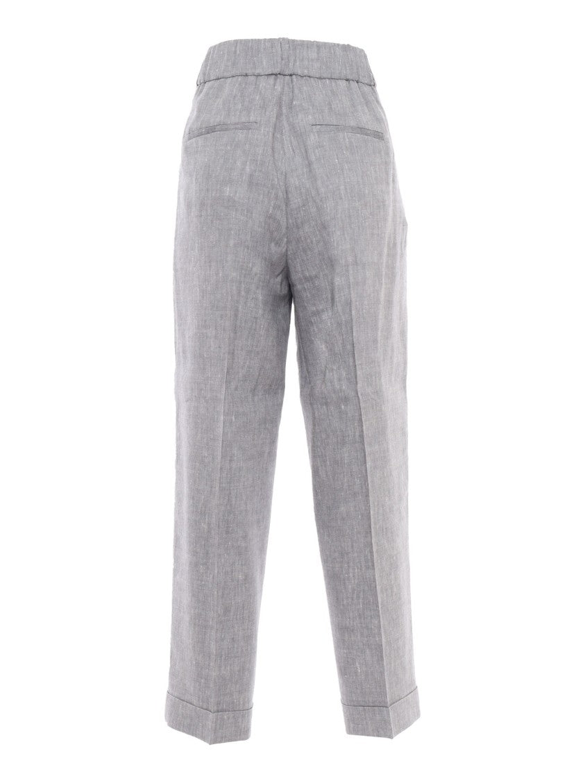 Peserico Cropped Grey Trousers With Tailored Silhouette