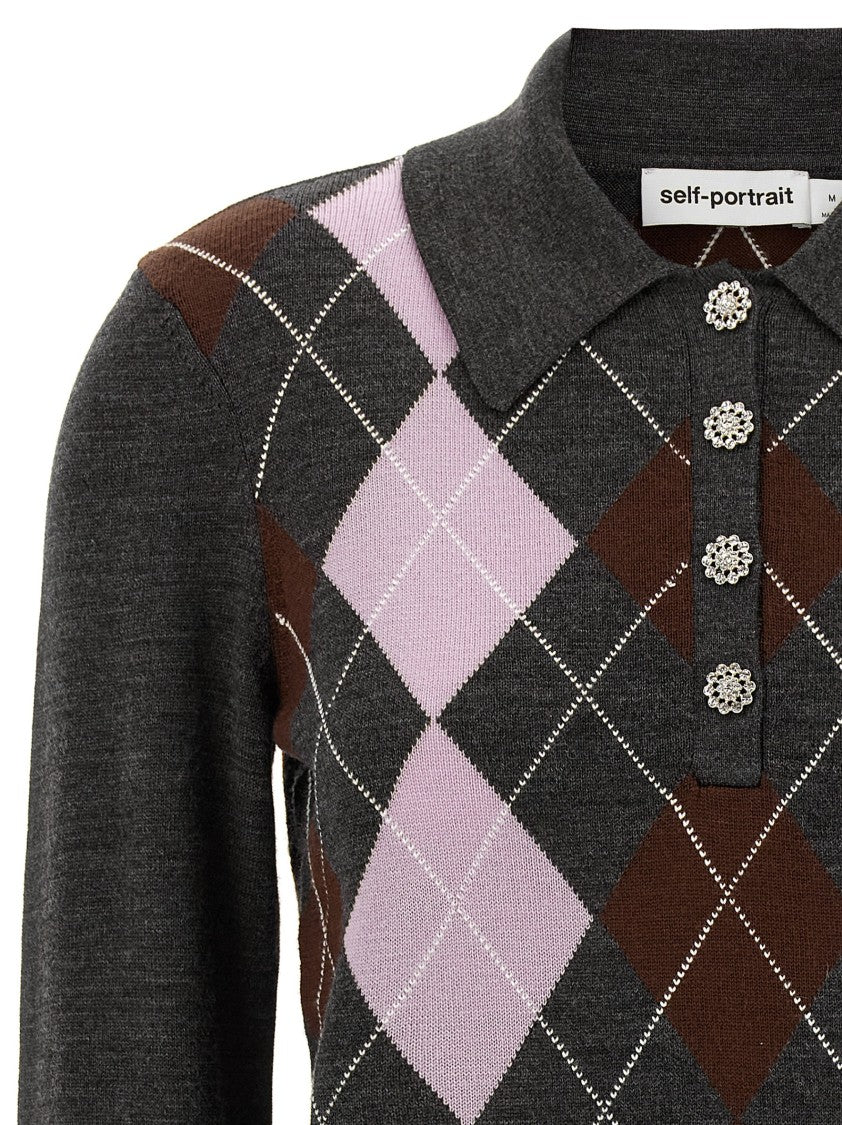 Self-Portrait 'Grey Argyle Lightweight' Sweater