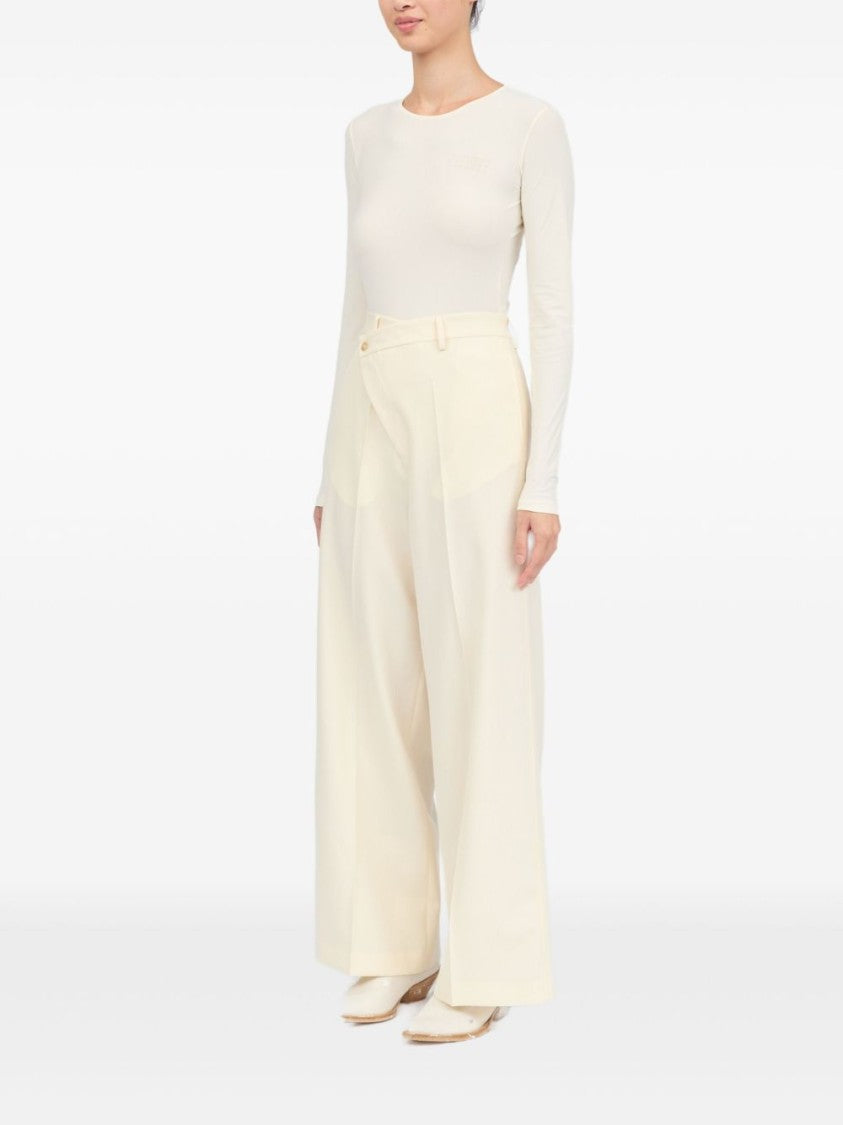 Mm6 By Maison Margiela Light Beige Trousers With Off-Centre Fastening