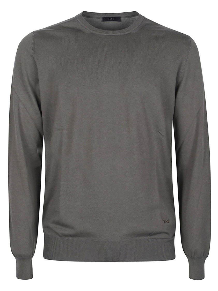 Fay Grey Round Neck Cotton Sweater