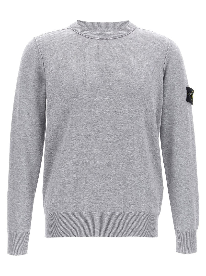 Stone Island Logo Badge Crewneck Sweater In Organic Cotton