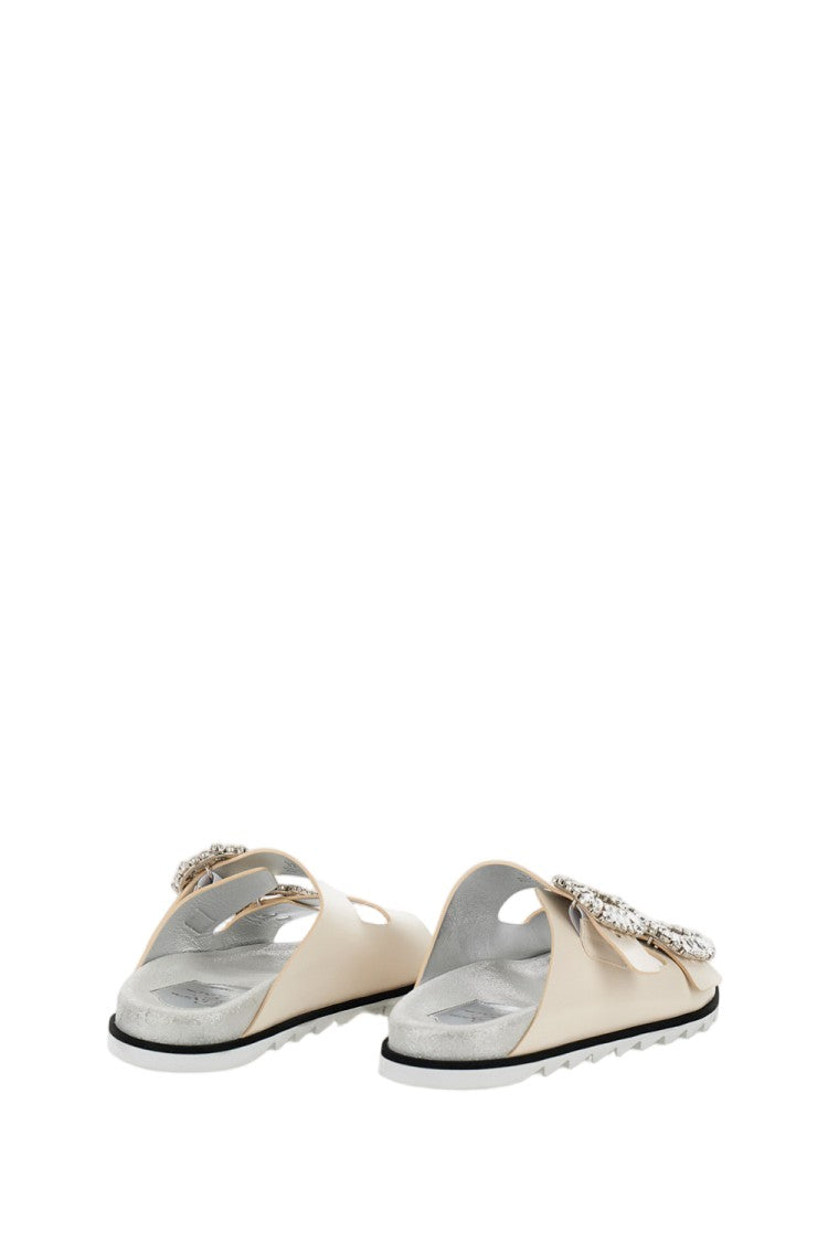 Roger Vivier Ornate White Sandals With Textured Sole And Silver Accents