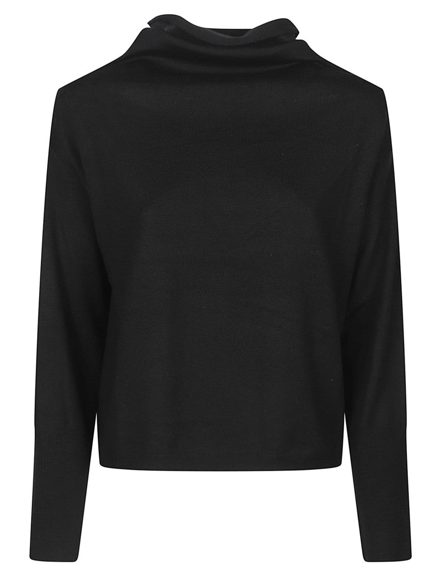 Aragona Cropped Black Virgin Wool Turtleneck Sweater