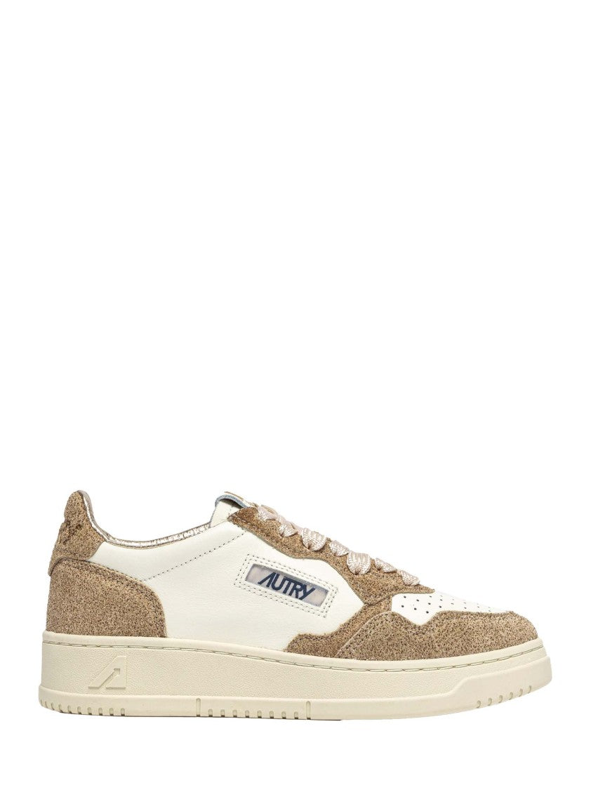 Autry Beige Low Sneakers With Glittery Suede Accents