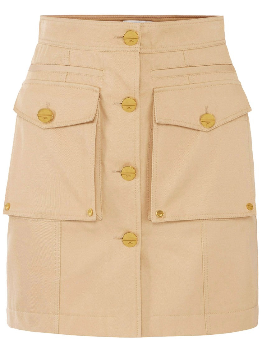 Elisabetta Franchi Beige Mini Skirt Gold Button Pockets