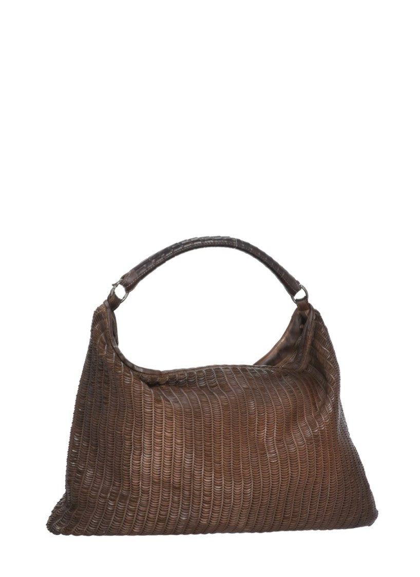 Reptile's House Textured Brown Shopper Bag With Zip Closure