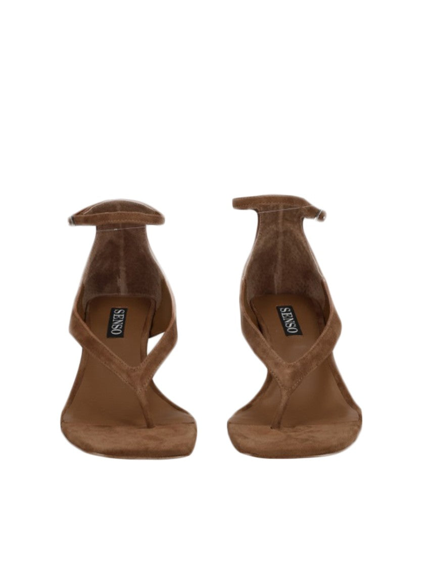 Senso Twisted Strap Brown Leather Heels With Block Heel