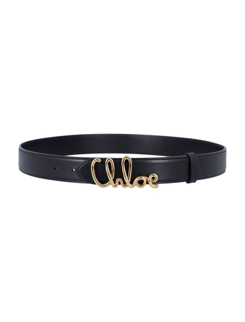 Chloé Slim Black Calf Leather Belt