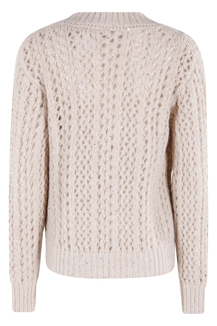 Eleventy Perforated Wool Sweater With Sequined Inserts