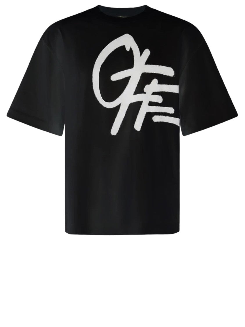 Off-White Round Neck Cotton T-Shirt With Contrast Logo Print
