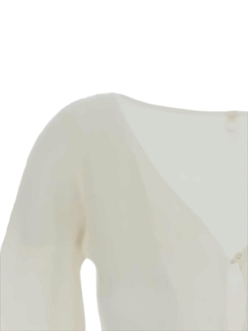 Jacquemus Cropped White Cardigan With Fuzzy Texture