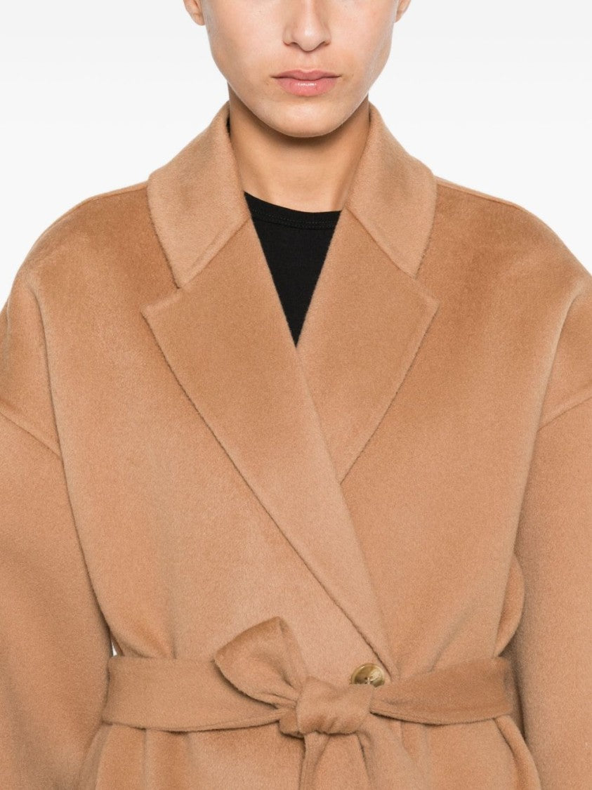 Semi Couture Belted Camel Wool Long Coat