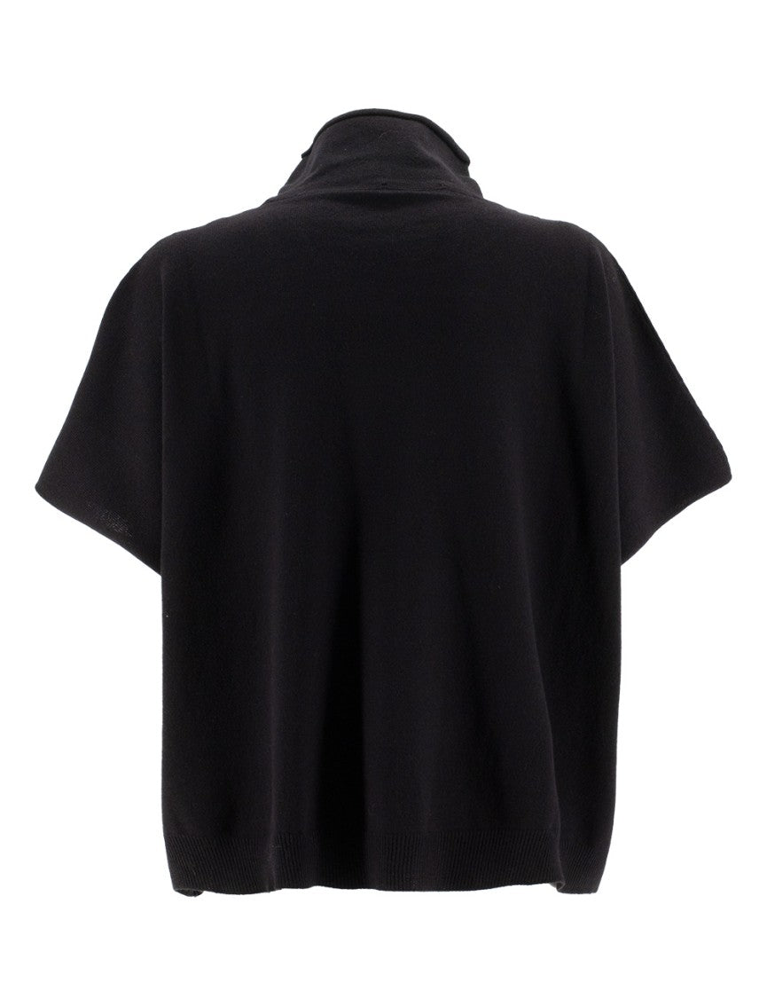 Le Tricot Perugia Black Short Sleeved Turtleneck Sweater