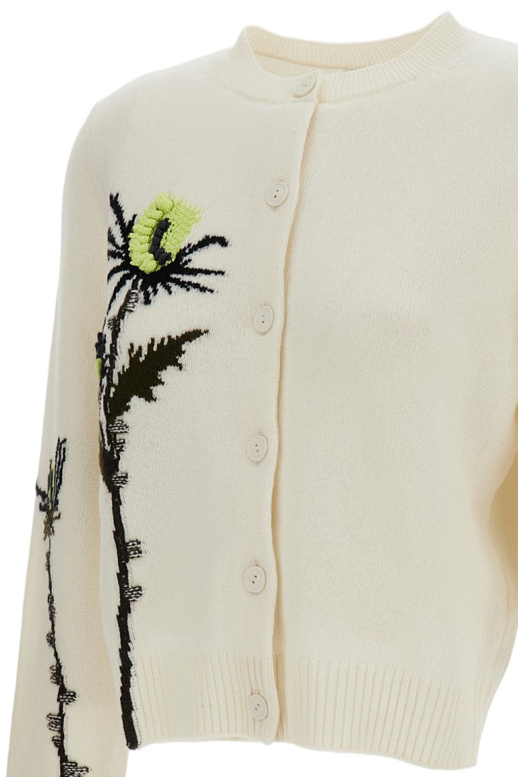 Barrie White/Multicolor Thistle Motif Cashmere Cardigan