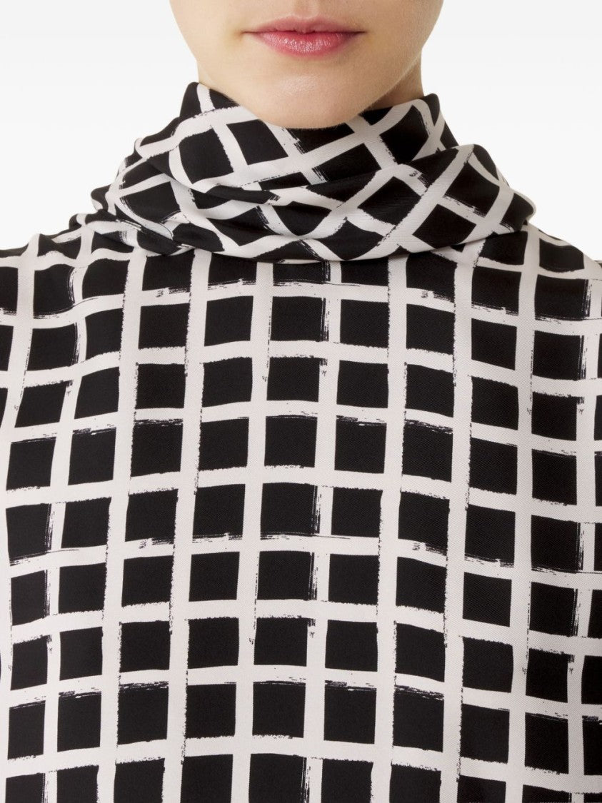 Lanvin Black White Check Knot Detail Top