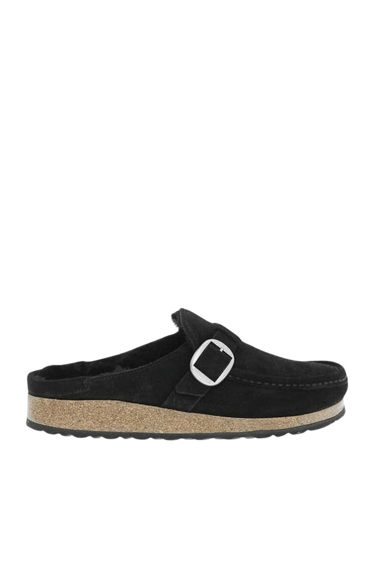 Birkenstock Black Suede Mule With Silver Buckle
