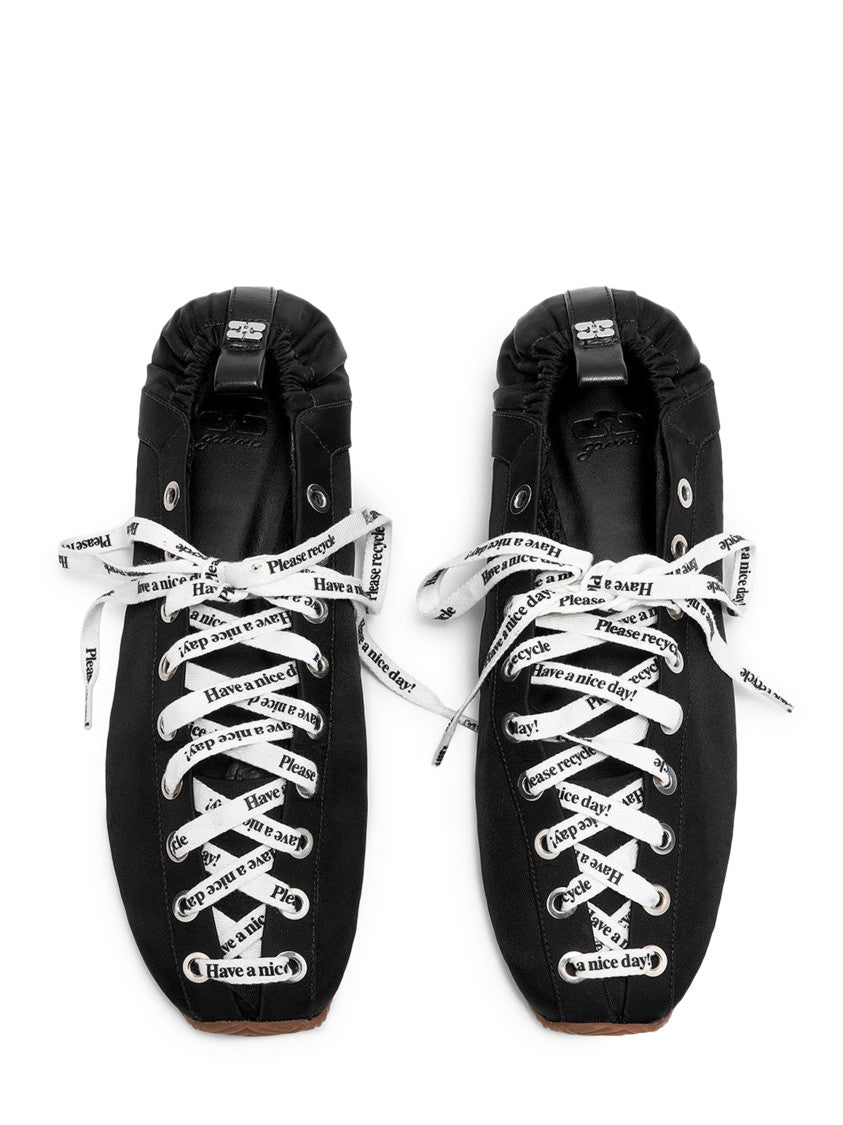Ganni Lace-Up Sporty Nylon Ballerina Flats