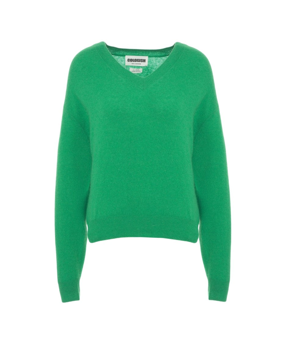 Crush V-Neck Cashmere Sweater With Ribbed Trims