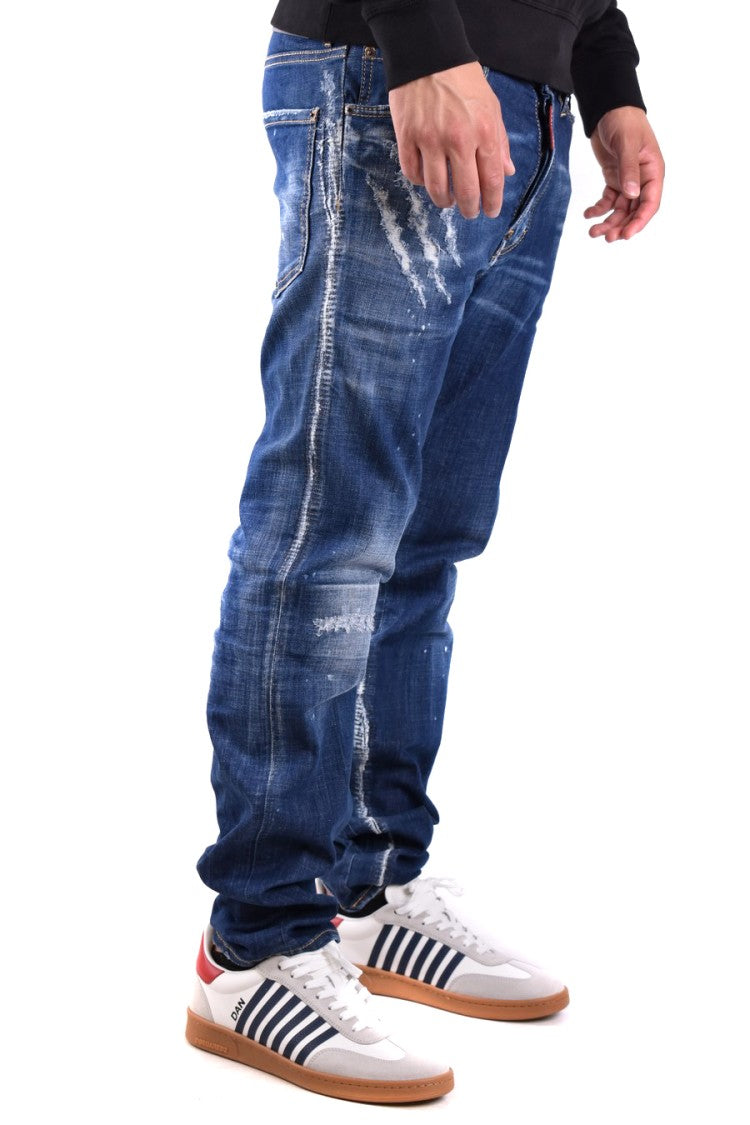 Dsquared2 Blue Cotton Paint-Splatter Distressed Jeans