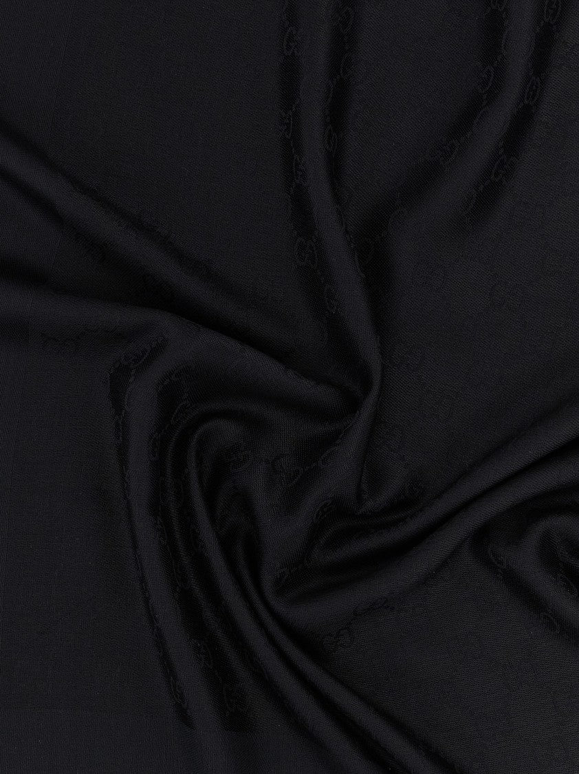 Gucci Gg Jacquard Cotton-Silk Shawl With Fringed Edges