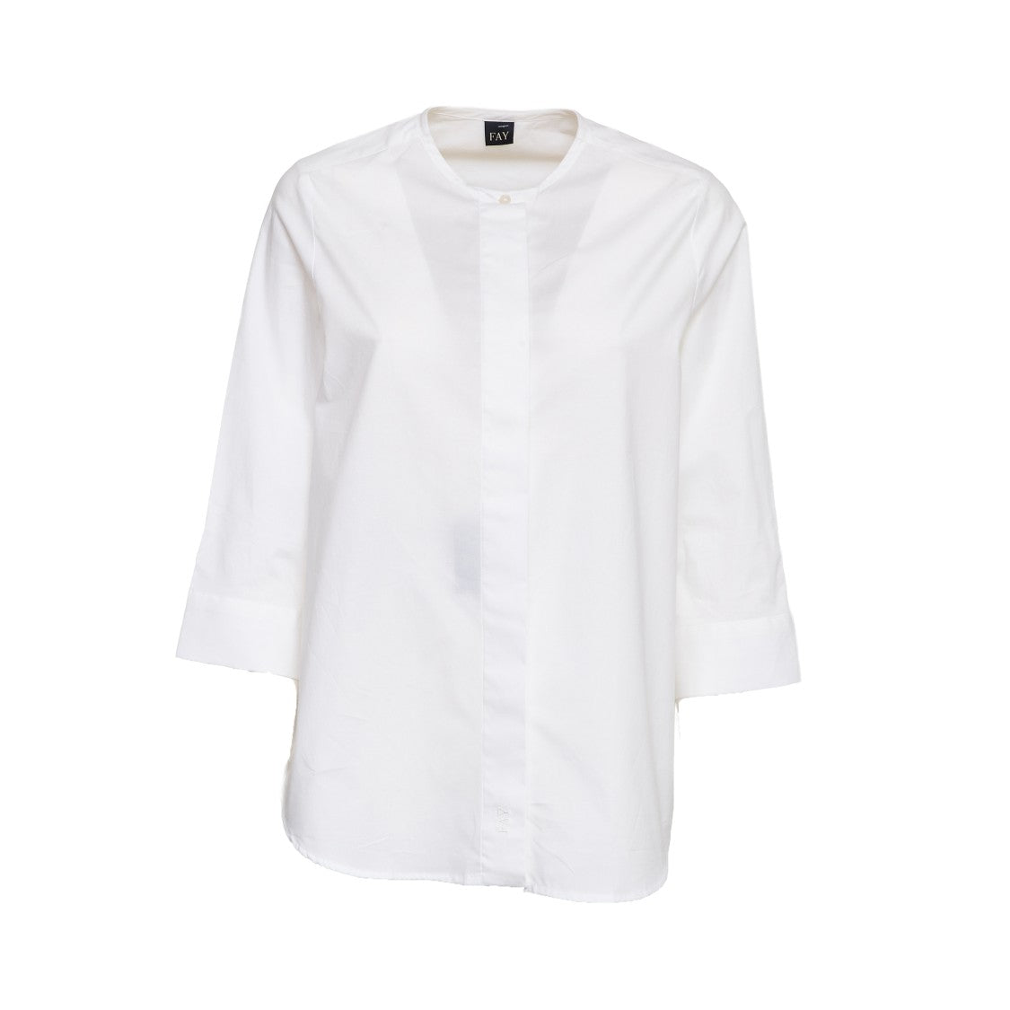 Fay Three-Quarter Sleeve Poplin Collarless Shirt