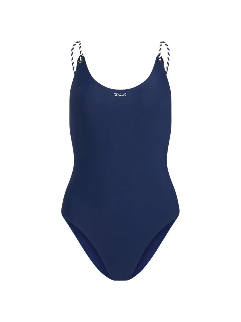 Karl Lagerfeld Navy Blue One-Piece Swimsuit With Rope-Style Shoulder Straps
