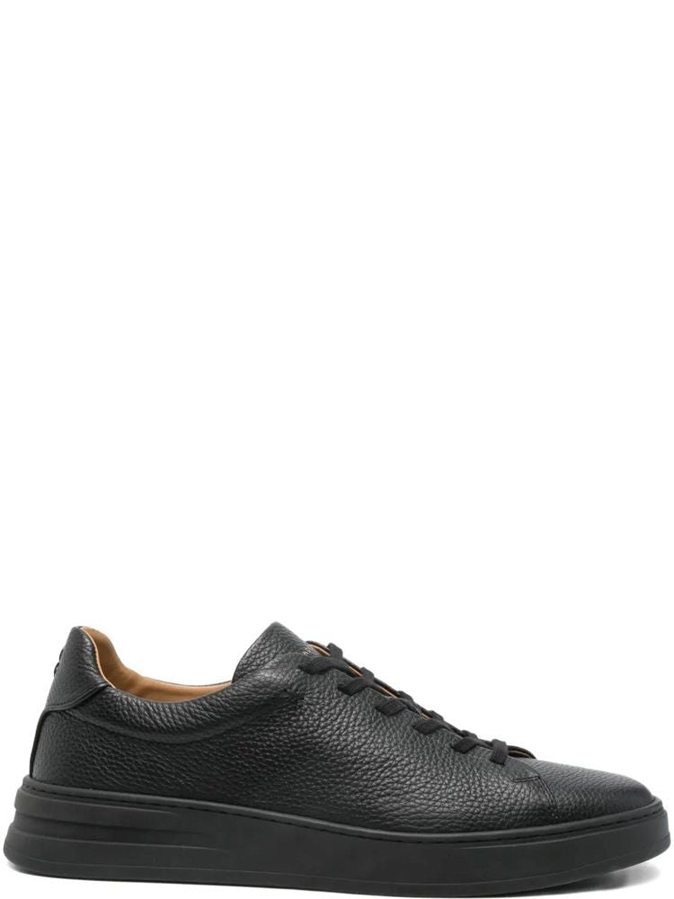 Henderson Black Textured Leather Cushioned Sole Trainers