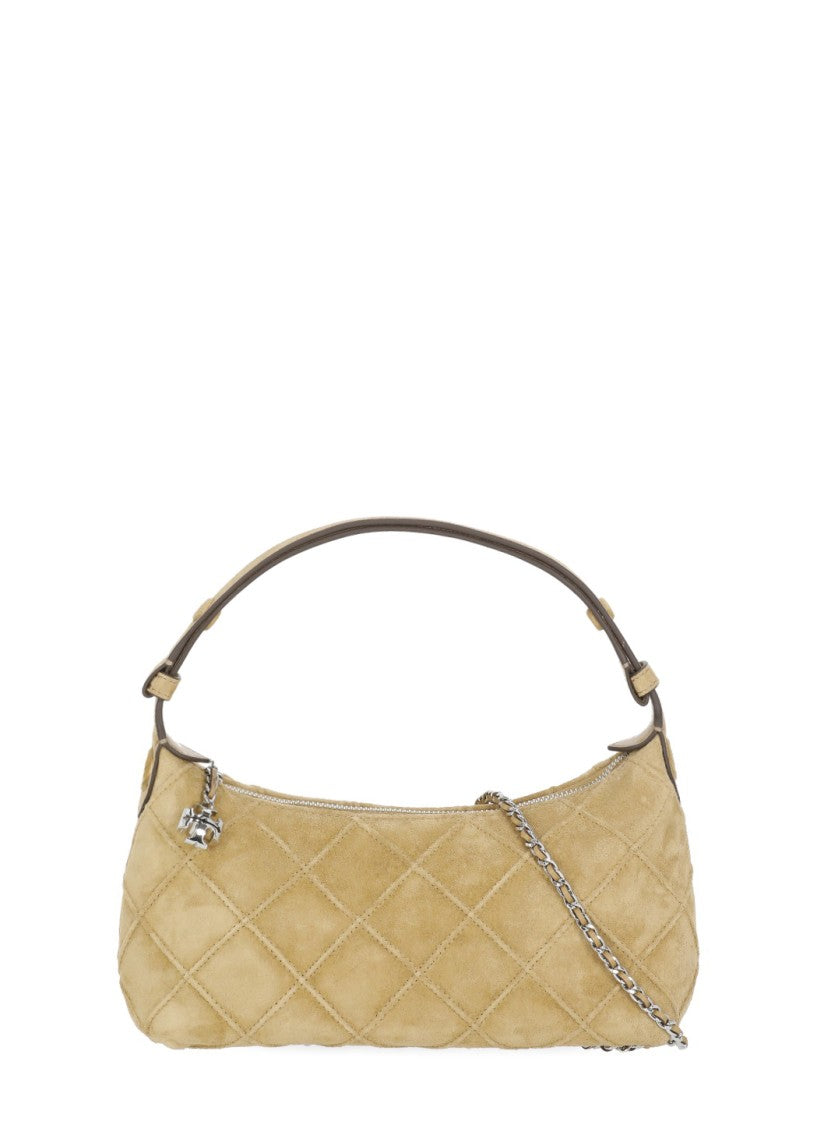 Tory Burch Beige Diamond-Pattern Leather Suede Pochette