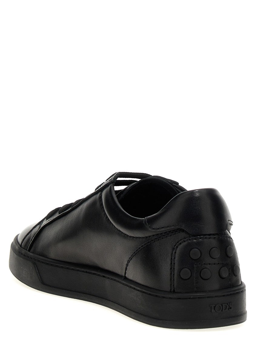Tod's Lace-Up Black Leather Sneakers With Gommini Detail