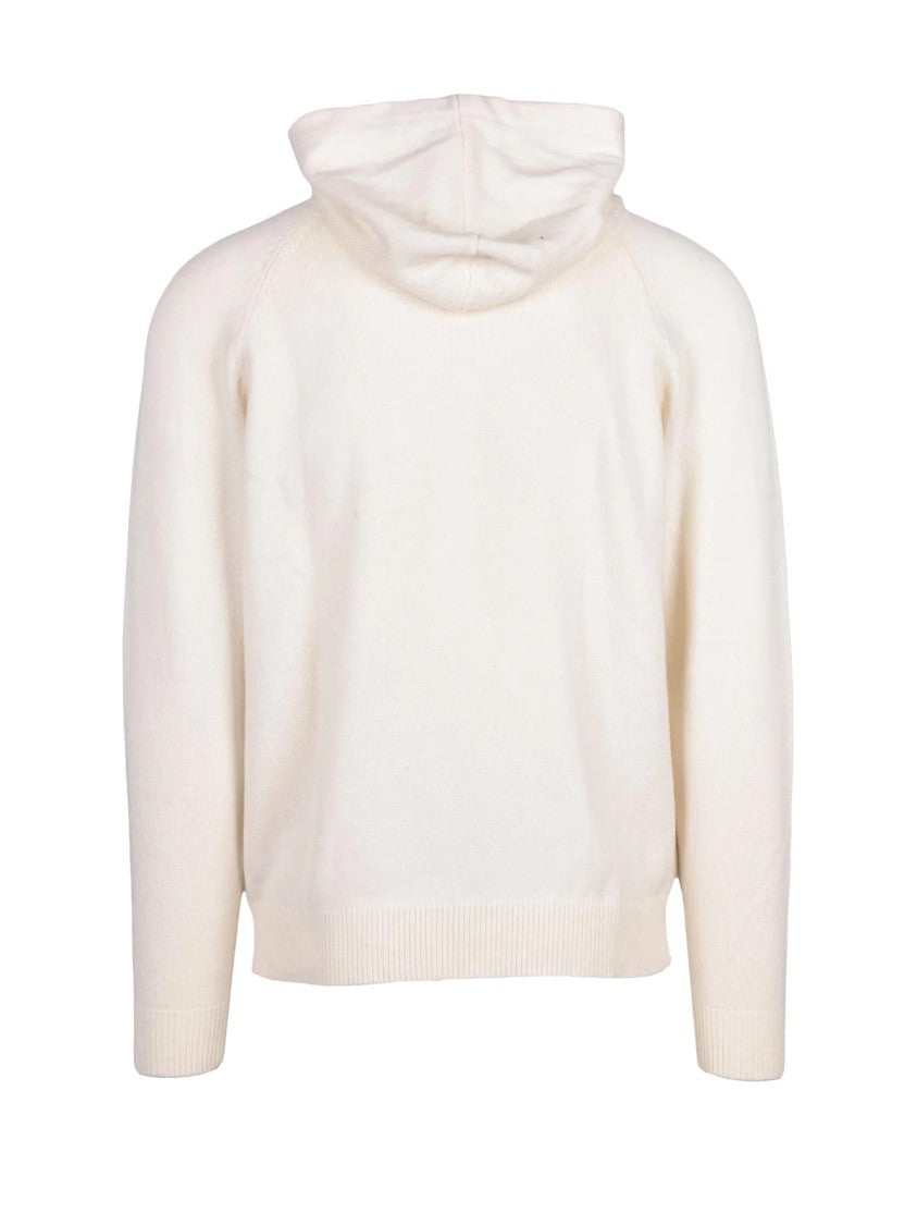 Sun68 White Merino Wool-Blend Hooded Knit Sweater