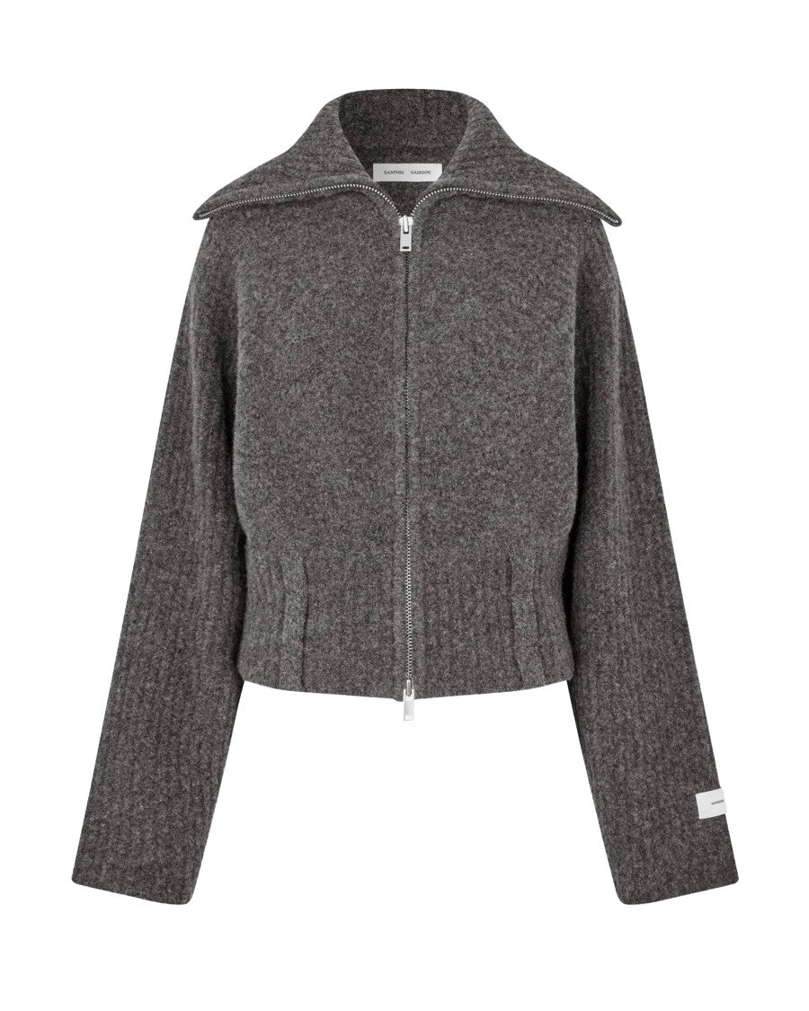 Samsøe Samsøe Dark Grey Samirra Zip Melange High-Neck Cardigan