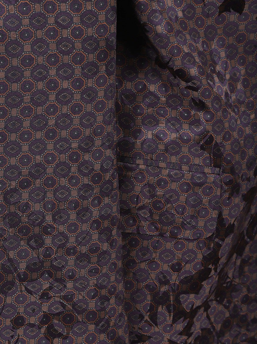 Dries Van Noten Silk Tie-Pattern Blazer With Notch Lapels