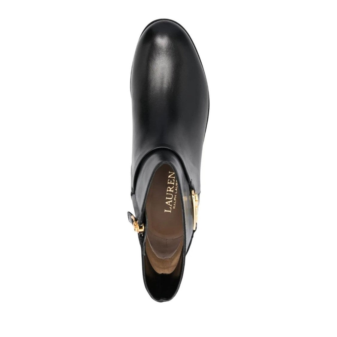 Lauren Ralph Lauren Black Briela Leather Logo Buckle Boots