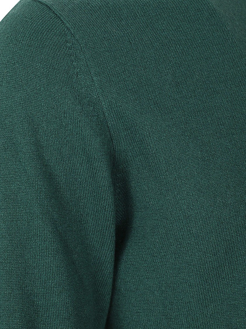 Ballantyne Deep Green Classic Crew Neck Sweater With Ribbed Finishes