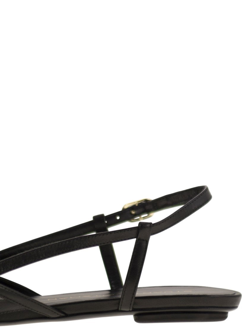 Stuart Weitzman Kitty - Leather And Transparent Fabric Slingback