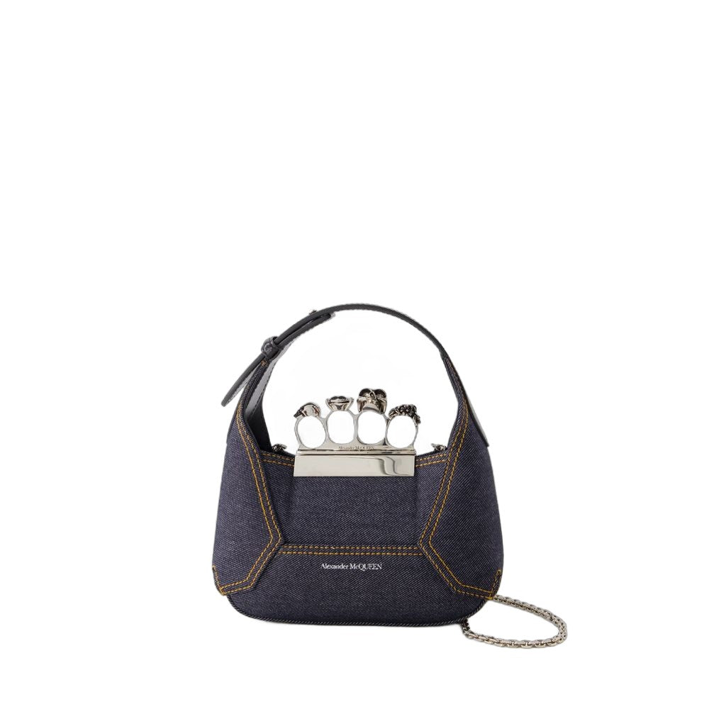 Alexander Mcqueen Jewelled Mini Hobo Bag - Leather - Black